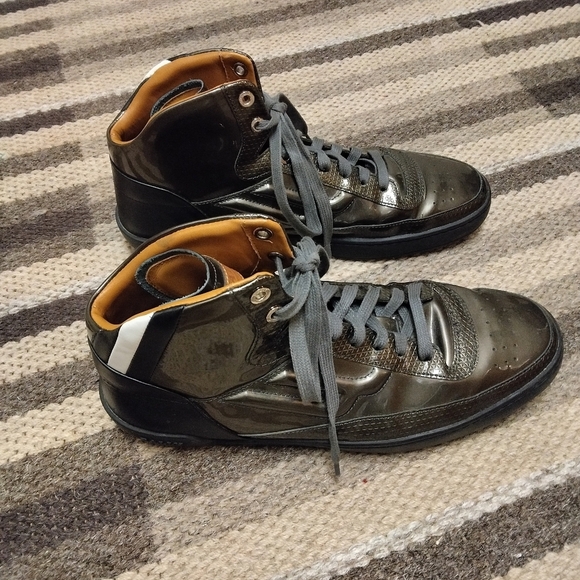 BALLY MENS SHINEY PATENT LEATHER GRAY HIGH TOPS SNEAKERS ETHYX SHOES US 9.5 - Picture 2 of 14